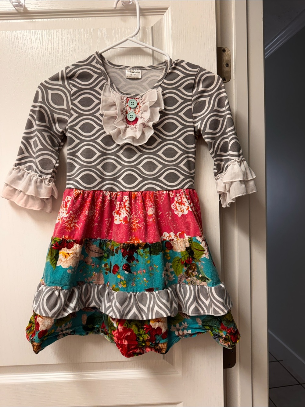 Girls Gray & Multicolor Ruffle Tiered Dress